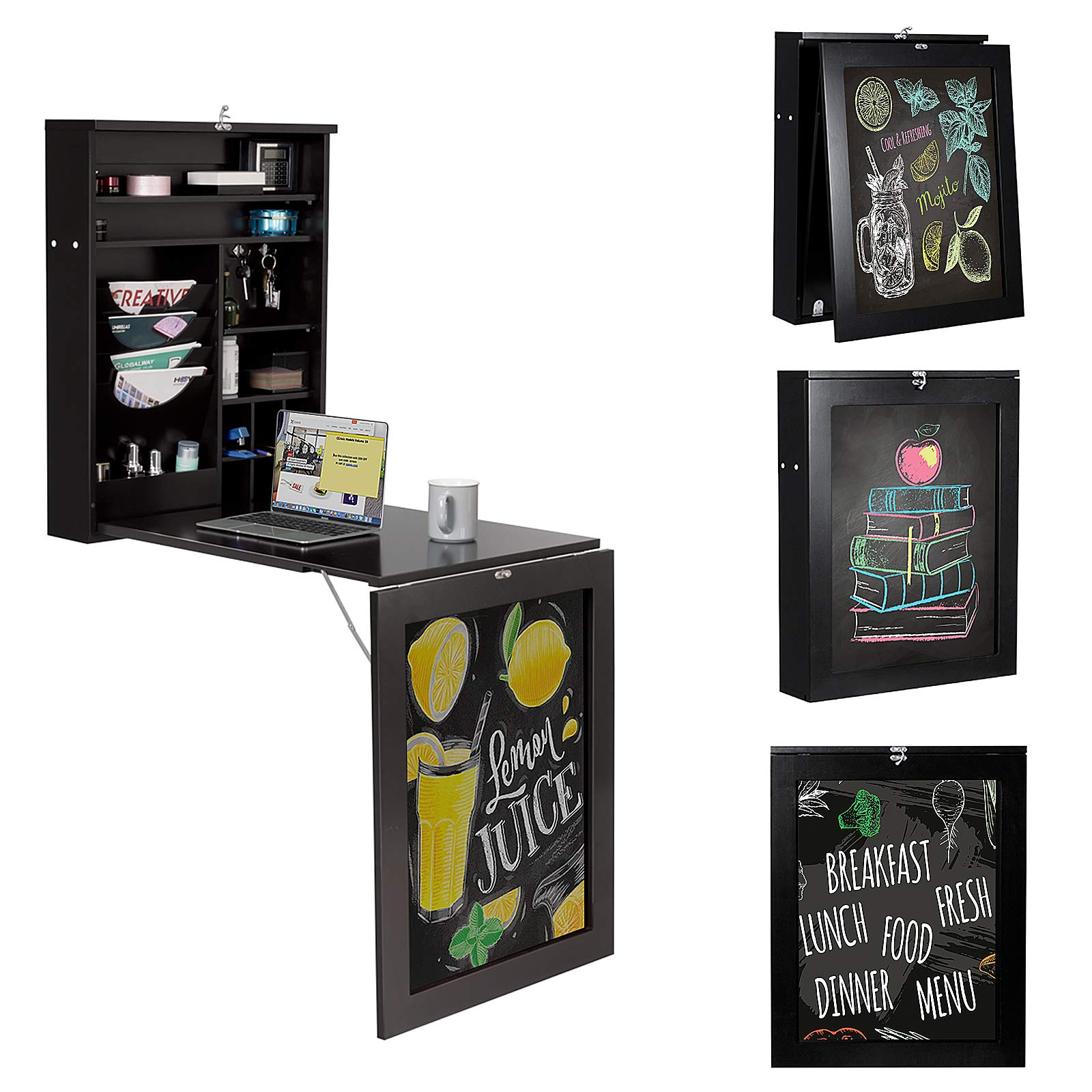 Tangkula Bureau Mural, Bureau Flottant avec Tableau Noir, Bureau Pliant Gain de Place